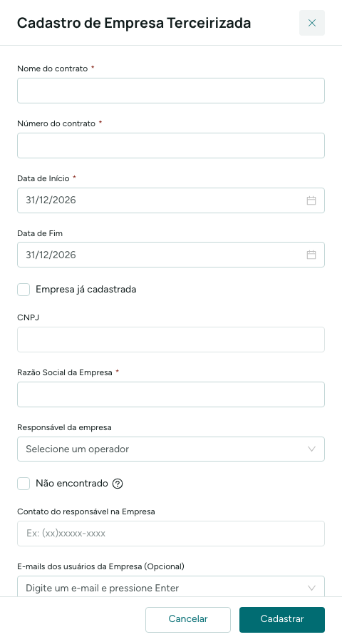 Cadastro de Empresa Terceirizada