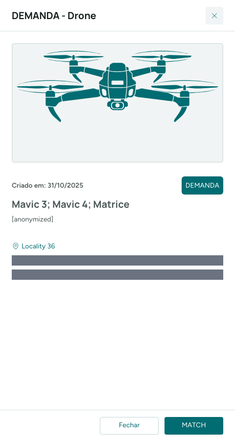Painel de um anúncio, com o botão MATCH