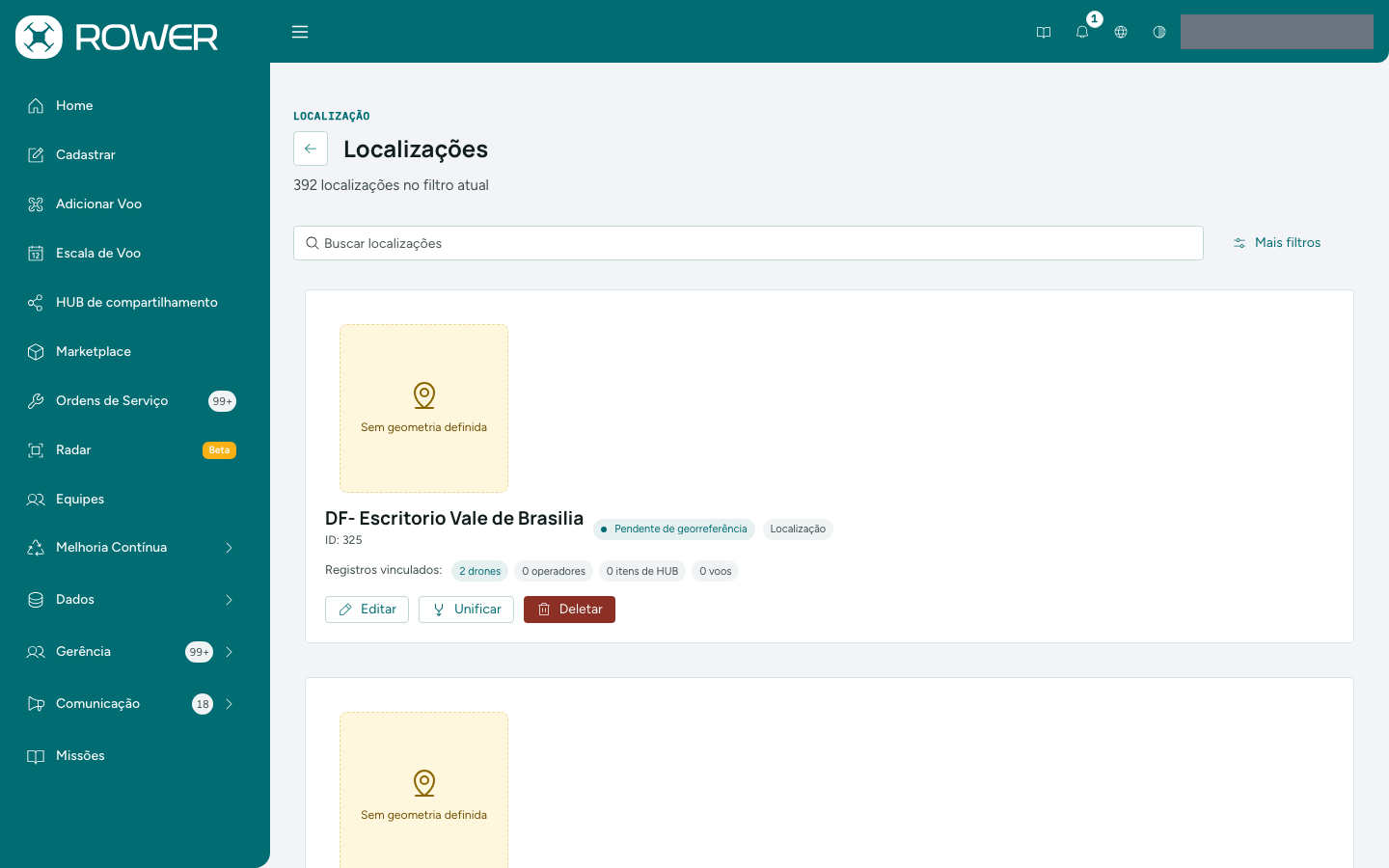 Lista de Localizações