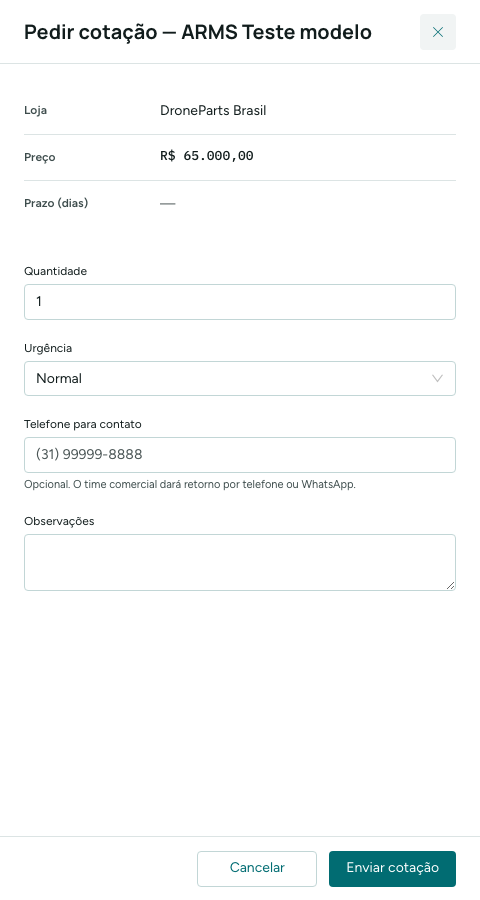 Gaveta Pedir cotação