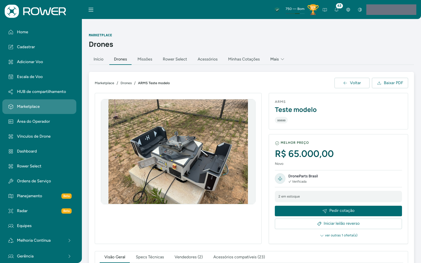 Página do modelo, com melhor preço e as ações de compra