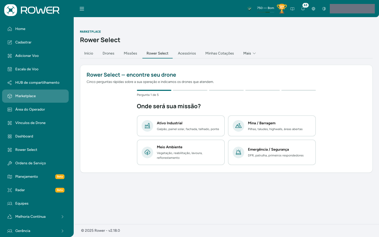 Primeira pergunta do Rower Select