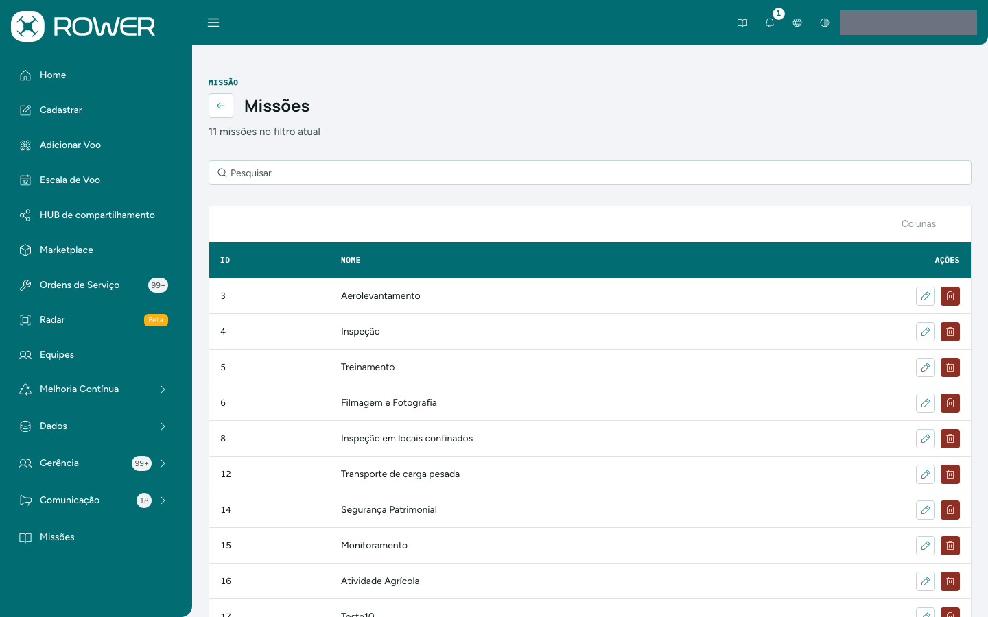 Lista de Missões