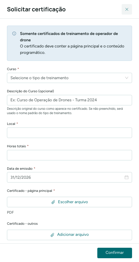 Solicitar certificação