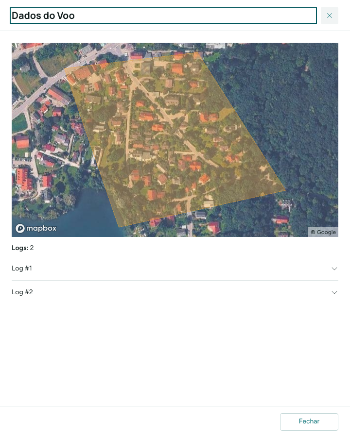 Dados do Voo, com a área e os logs recebidos
