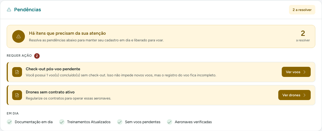 Cartão Pendências