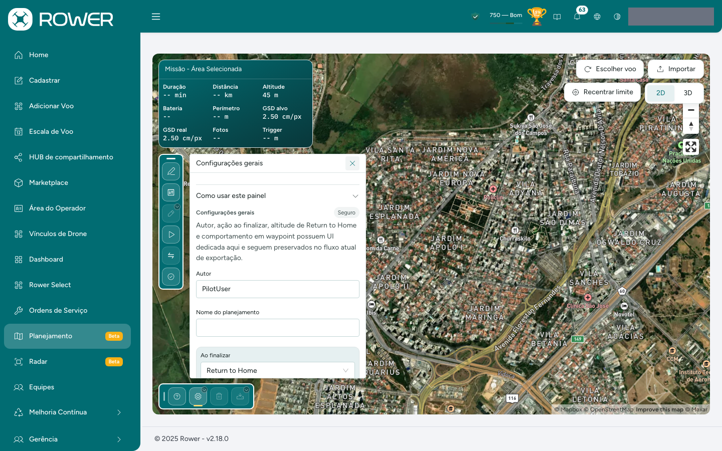 Painel Configurações gerais