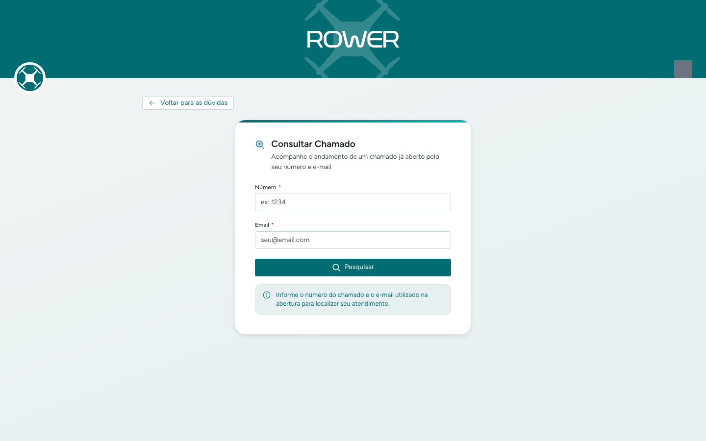 Consultar chamado pelo número e e-mail