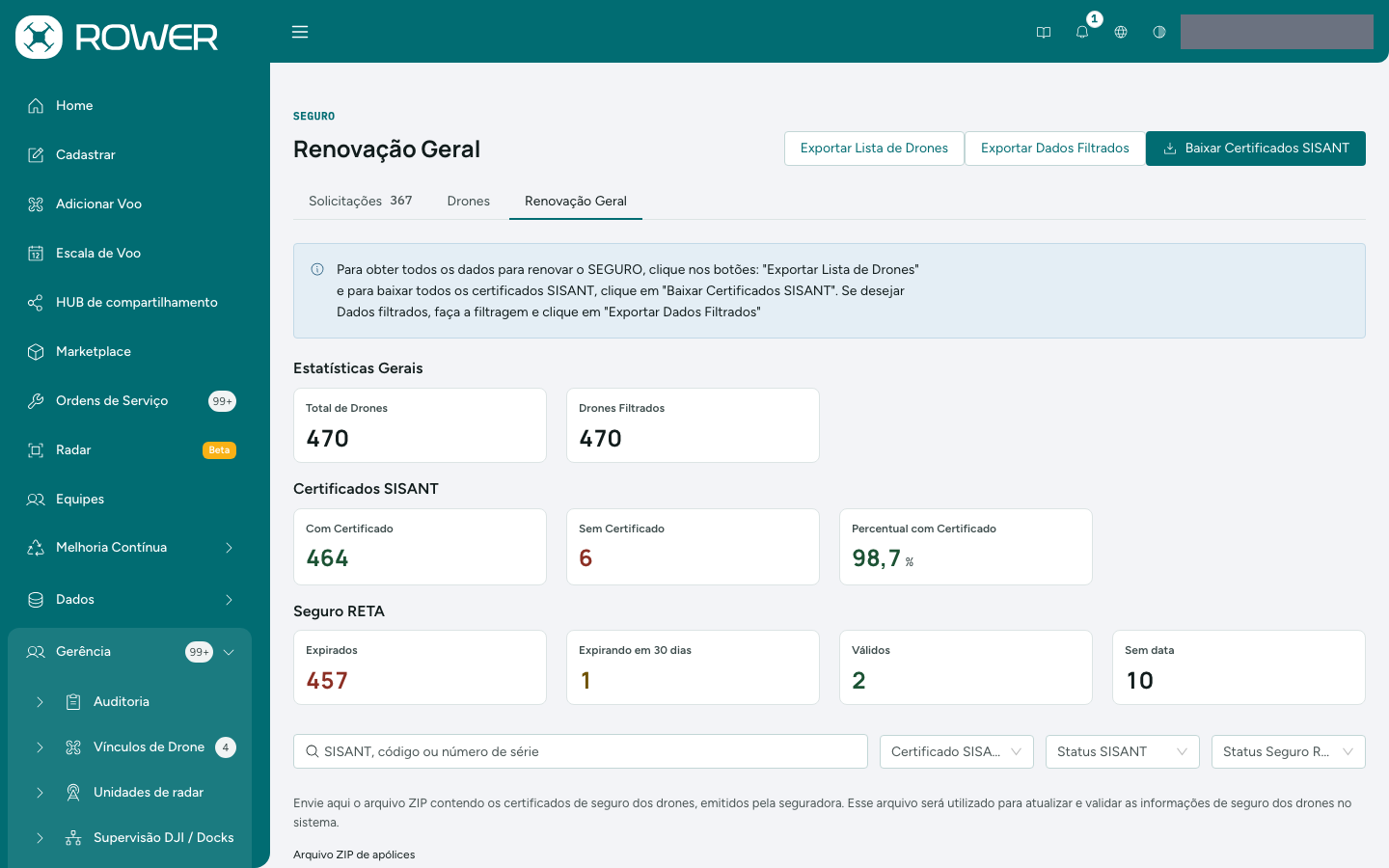 Seguro, aba Renovação Geral