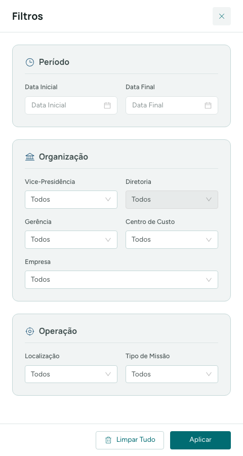 Painel Filtros do Smart Data