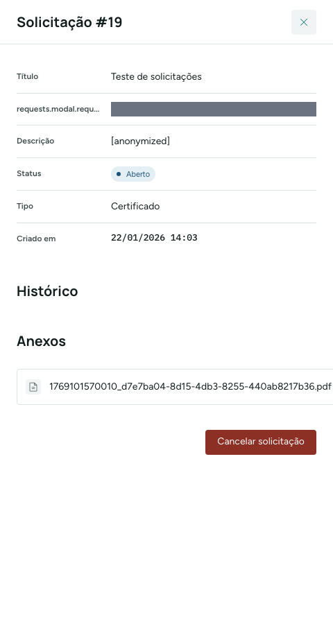 Detalhe de uma solicitação