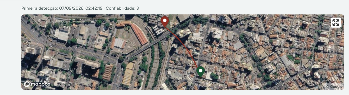 Detalhe de uma detecção, com a trajetória gravada