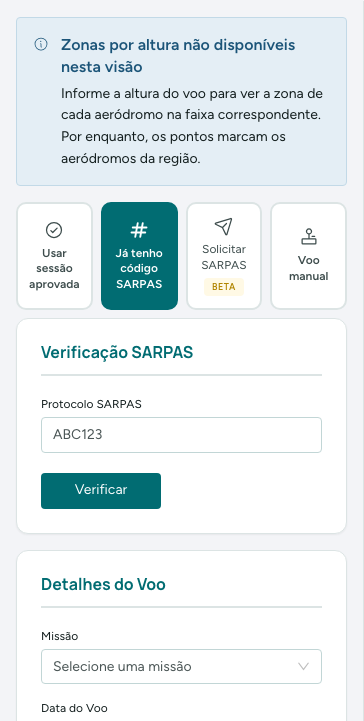 Modo Já tenho código SARPAS